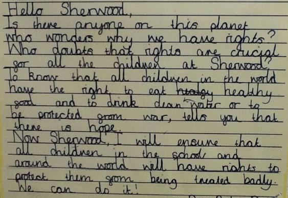 A Year 5 pupil explaining the importance of rights